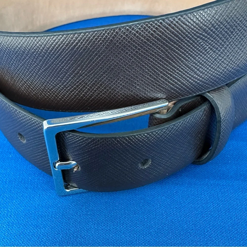 Bloomingdales Brown Leather Belt with Silver Tone Buckle--Excellent Condition-34